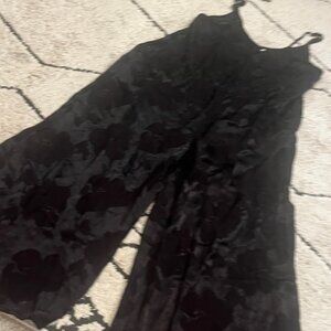 paper label floral satin Black Textured jumpsuit